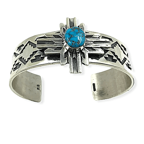 Image of Native American Bracelet - Navajo Kingman Turquoise Zia Bracelet