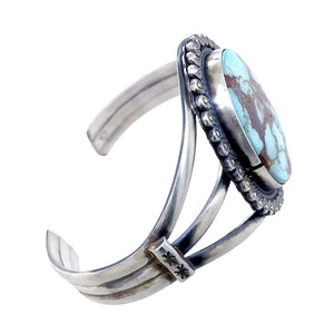 Native American Bracelet - Navajo Large Stone Golden Hills Turquoise Sterling Silver Cuff Bracelet - Sheila Becenti - Native American
