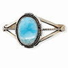 Native American Bracelet - Navajo Larimar Bracelet With Sterling Silver Ribbon Band