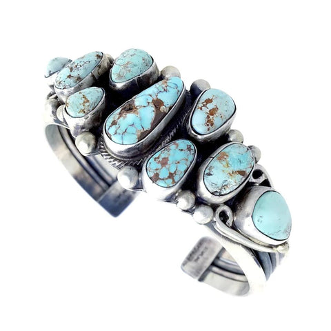 Image of Native American Bracelet - Navajo Light Dry Creek Turquoise Cluster Sterling Silver Cuff Bracelet - Kathleen Chavez - Native American