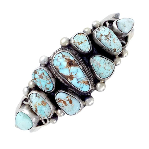 Image of Native American Bracelet - Navajo Light Dry Creek Turquoise Cluster Sterling Silver Cuff Bracelet - Kathleen Chavez - Native American