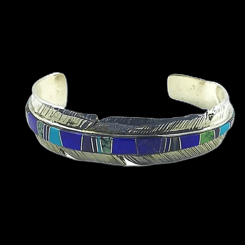 Image of Navajo Multi-Color Inlay Feather Bracelet - Native American