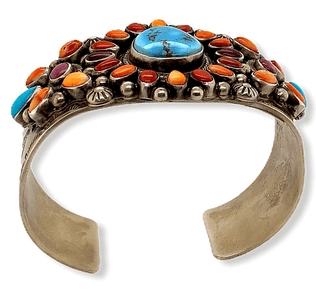 Native American Bracelet - Navajo Multi-Stone Sterling Silver Cuff Bracelet