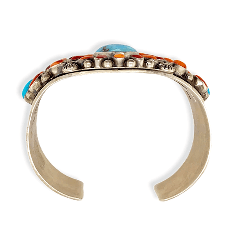 Image of Native American Bracelet - Navajo Multi-Stone Sterling Silver Cuff Bracelet