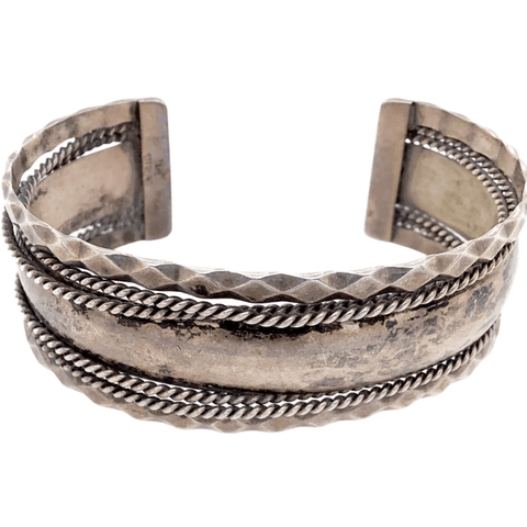 Image of Native American Bracelet - Navajo Old Pawn Braided Embellished Silver Bracelet