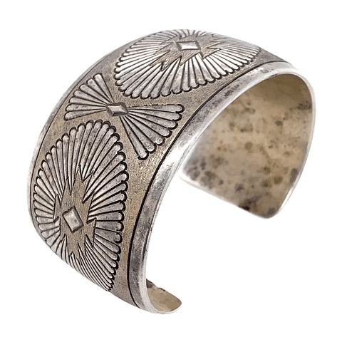 Image of Native American Bracelet - Navajo Old Pawn Stamped Pawn Silver Cuff Bracelet