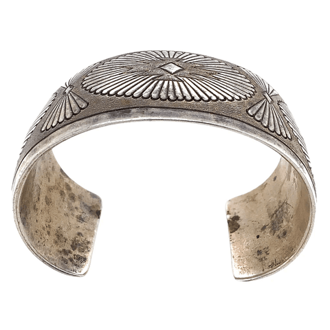 Image of Native American Bracelet - Navajo Old Pawn Stamped Pawn Silver Cuff Bracelet
