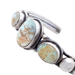 Native American Bracelet - Navajo Pale Dry Creek Turquoise Row Sterling Silver Drop Cuff Bracelet - Native American