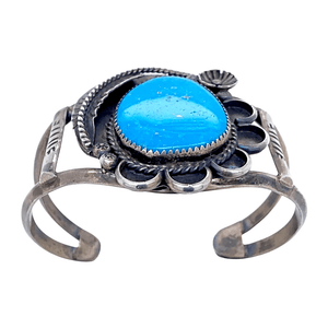 Native American Bracelet - Navajo Pawn Kingman Turquoise And Silver Bracelet