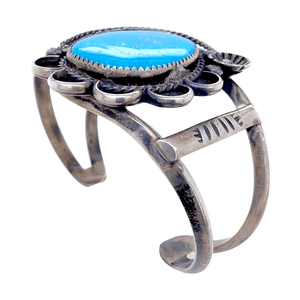 Native American Bracelet - Navajo Pawn Kingman Turquoise And Silver Bracelet