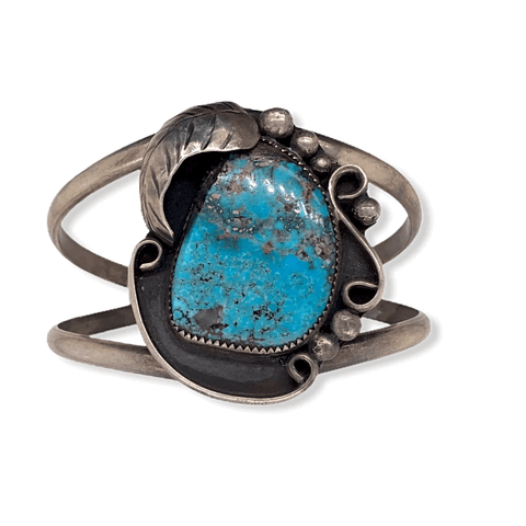Image of Native American Bracelet - Navajo Pawn Kingman Turquoise Leaf Bracelet