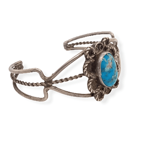 Native American Bracelet - Navajo Pawn Kingman Turquoise Twist Wire Bracelet