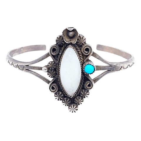 Image of Native American Bracelet - Navajo Pawn Mother Of Pearl And Turquoise Embellished Bracelet