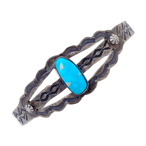 Image of Native American Bracelet - Navajo Pawn Oval Turquoise Bracelet