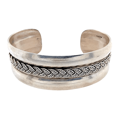 Image of Native American Bracelet - Navajo Pawn Princess Braid Embellished Sterling Silver Bracelet