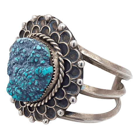 Image of Native American Bracelet - Navajo Pawn Rough Turquoise Stone Cuff Bracelet