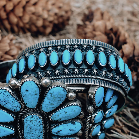 Image of Native American Bracelet - Navajo Pawn Sleeping Beauty Turquoise Stamped Sterling Silver Bracelet - D. Clark - Native American