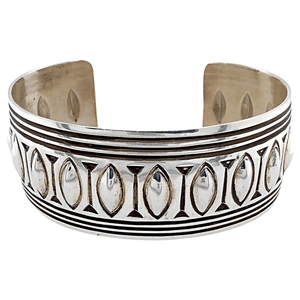 Native American Bracelet - Navajo Pawn Stamped Pattern Silver Cuff