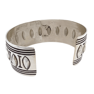 Native American Bracelet - Navajo Pawn Stamped Pattern Silver Cuff