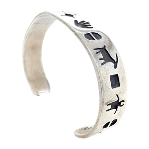Native American Bracelet - Navajo Pawn Stamped Petroglyph Symbols Silver Bracelet