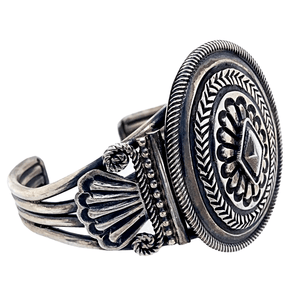 Native American Bracelet - Navajo Pawn Sterling Silver Stamped Embellished Bracelet