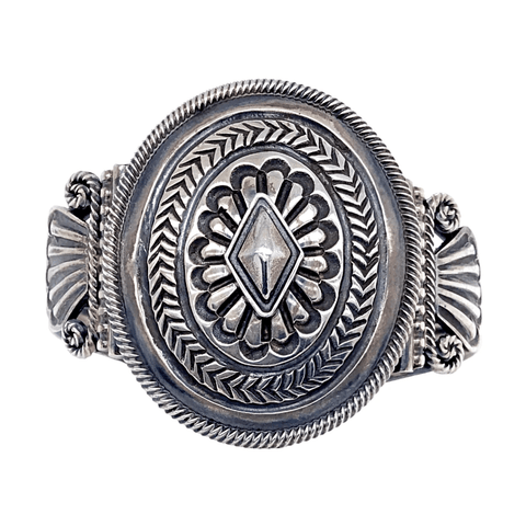 Image of Native American Bracelet - Navajo Pawn Sterling Silver Stamped Embellished Bracelet