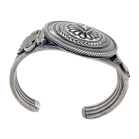 Image of Native American Bracelet - Navajo Pawn Sterling Silver Stamped Embellished Bracelet
