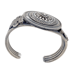 Native American Bracelet - Navajo Pawn Sterling Silver Stamped Embellished Bracelet