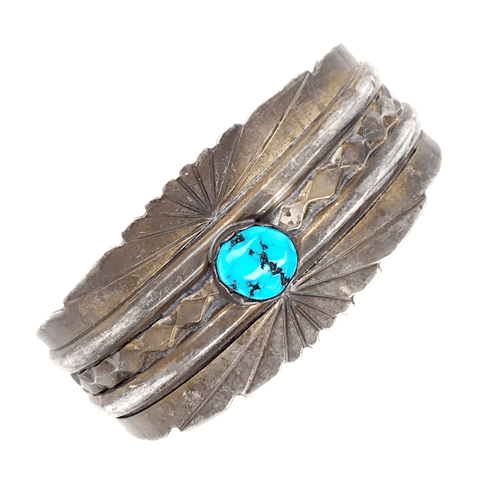 Image of Native American Bracelet - Navajo Pawn Sun Burst Sky Turquoise Bracelet