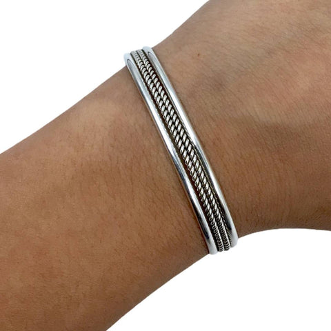Image of Native American Bracelet - Navajo Petite Children's Small Sterling Silver Twist-wire Cuff Bracelet - Native American