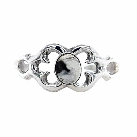 Image of Native American Bracelet - Navajo Petite Small White Buffalo Stone Casted Sterling Silver Bracelet - Native American