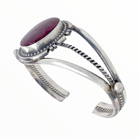 Image of Native American Bracelet - Navajo Purple Spiney Oyster Sterling Silver Twist Wire Bracelet - Sheila Becenti - Native American