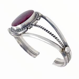 Native American Bracelet - Navajo Purple Spiney Oyster Sterling Silver Twist Wire Bracelet - Sheila Becenti - Native American