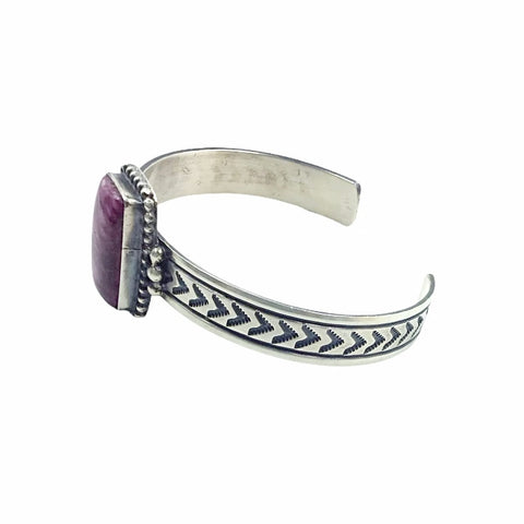 Image of Native American Bracelet - Navajo Purple Spiny Oyster Stamped Heavy-Gauge Sterling Silver Cuff Bracelet - Rick Enriquez - Native American