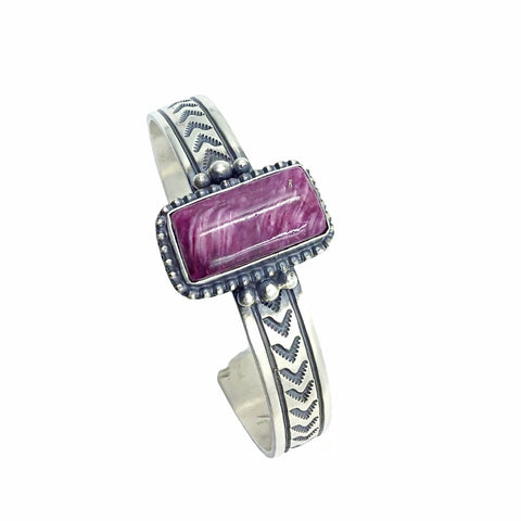 Image of Native American Bracelet - Navajo Purple Spiny Oyster Stamped Heavy-Gauge Sterling Silver Cuff Bracelet - Rick Enriquez - Native American