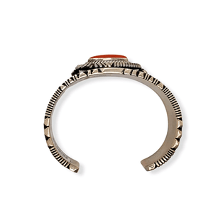 Native American Bracelet - Navajo Raised Setting Coral And Sterling Silver Bracelet