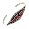 Native American Bracelet - Navajo Red Coral Cluster Sterling Silver Cuff Bracelet - Esther White