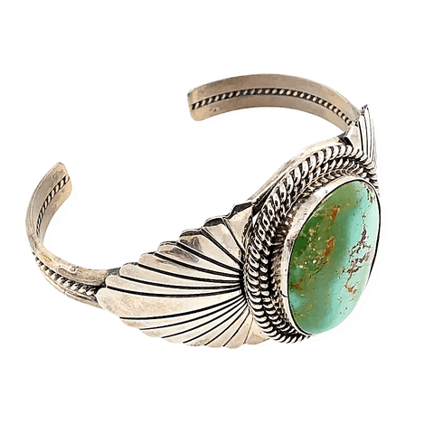 Image of Native American Bracelet - Navajo Royston Turquoise And Sterling Silver Bracelet With Cut Out Detail