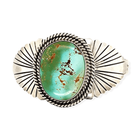 Image of Native American Bracelet - Navajo Royston Turquoise And Sterling Silver Bracelet With Cut Out Detail