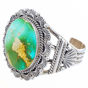 Native American Bracelet - Navajo Royston Turquoise Bracelet With Embellished Silver Setting - Mary Ann Spencer