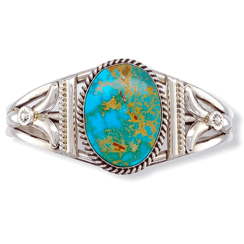 Image of Native American Bracelet - Navajo Royston Turquoise Bracelet With Silver Twist Wire - Spencer
