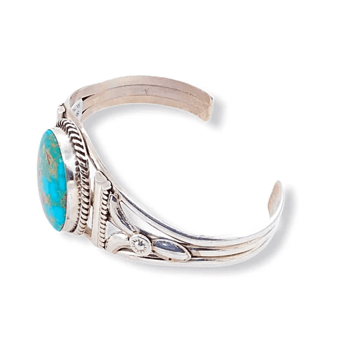 Image of Native American Bracelet - Navajo Royston Turquoise Bracelet With Silver Twist Wire - Spencer