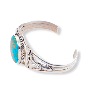 Native American Bracelet - Navajo Royston Turquoise Bracelet With Silver Twist Wire - Spencer