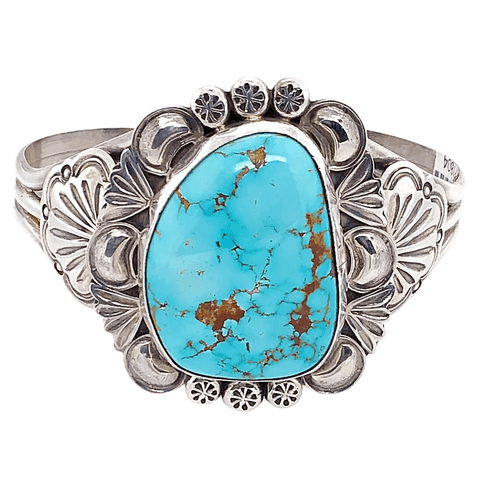 Image of Native American Bracelet - Navajo Royston Turquoise Embellished Silver Bracelet - Mary Ann Spencer