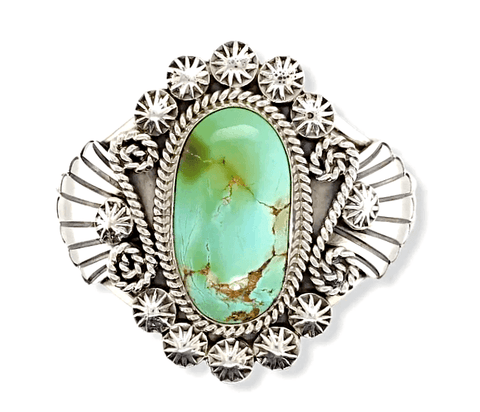 Image of Native American Bracelet - Navajo Royston Turquoise Embellished Silver Bracelet - Spencer