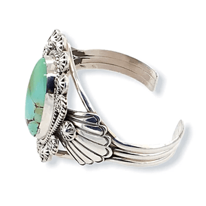 Native American Bracelet - Navajo Royston Turquoise Embellished Silver Bracelet - Spencer