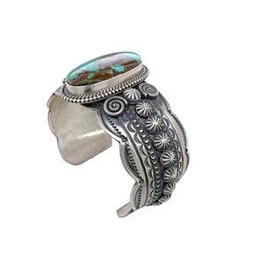 Native American Bracelet - Navajo Royston Turquoise Stamped Sterling Silver Cuff Bracelet - Mike Calladitto - Native American