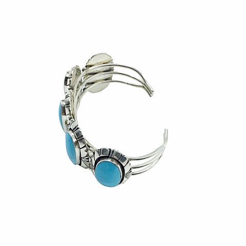 Image of Native American Bracelet - Navajo Sky Blue Turquoise 5-Stone Row Sterling Silver Cuff Bracelet - Native American