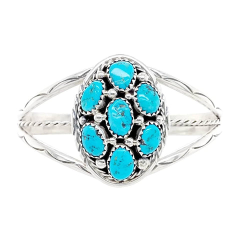 Image of Native American Bracelet - Navajo Sleeping Beauty Turquoise Cluster Sterling Silver Cuff Bracelet - Melvin Chee