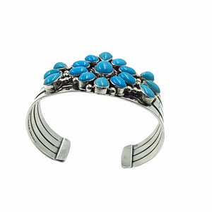 Native American Bracelet - Navajo Sleeping Beauty Turquoise Cluster Wide Cuff Bracelet - Kathleen Chavez - Native American